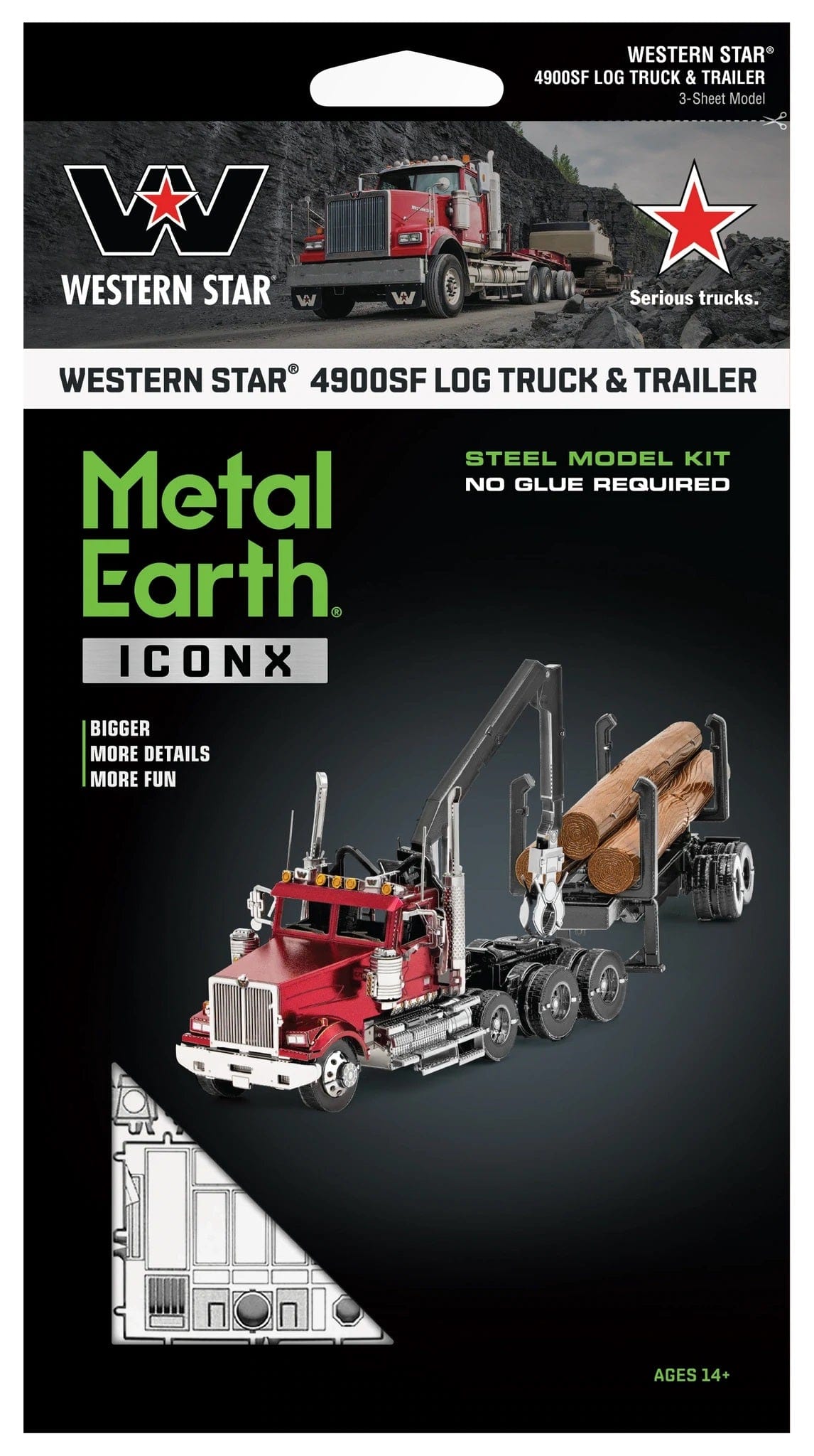 Metal Earth 3D Delionės ICONX - Western Star 4900 Log Truck & Trailer